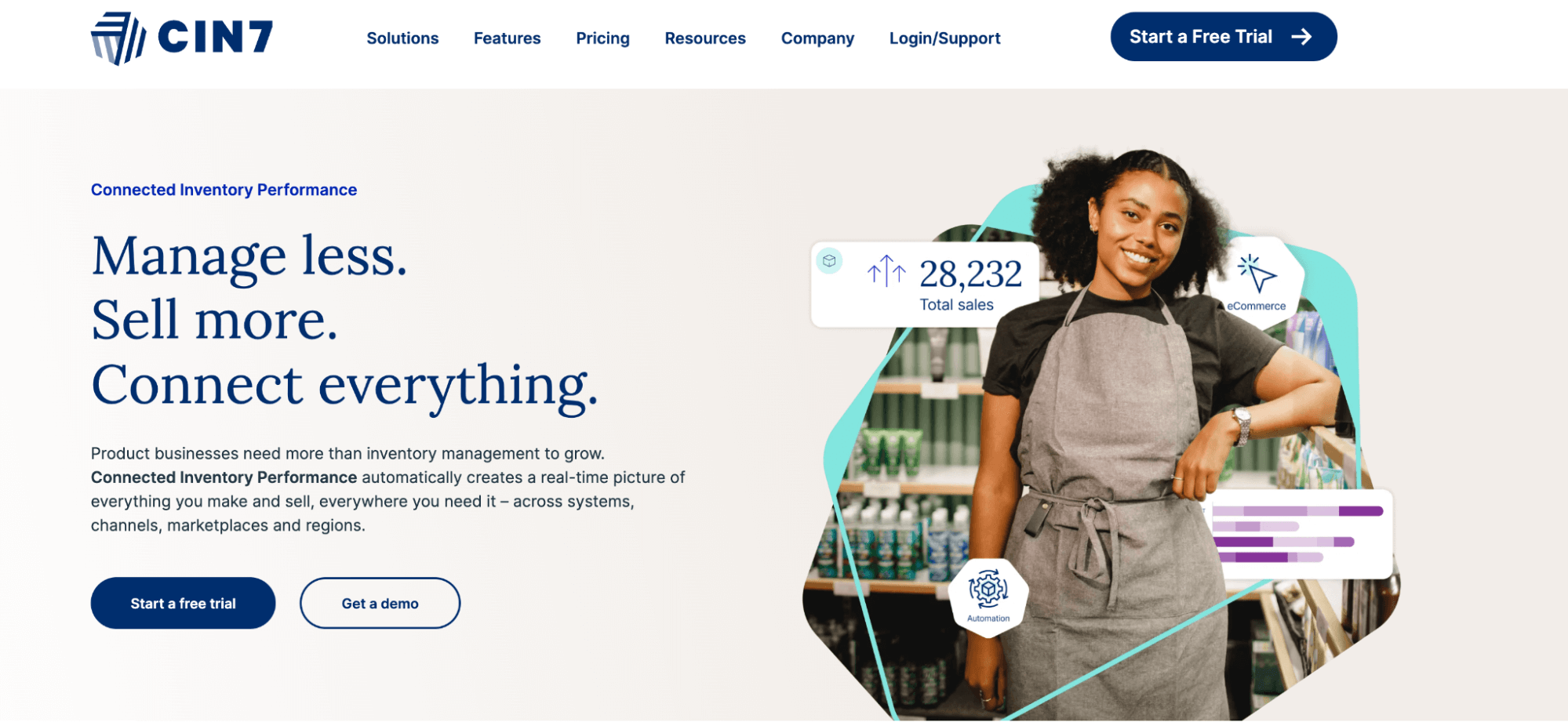 Een screenshot van de homepage van Cin7.