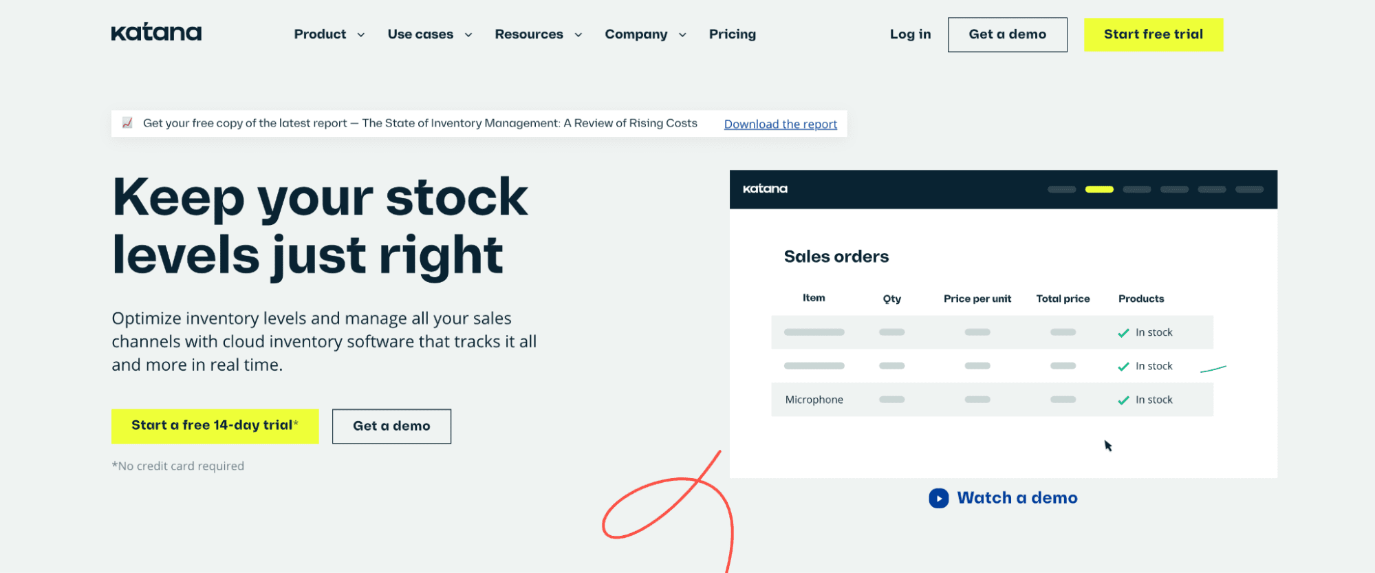 Een screenshot van de website van Katana.