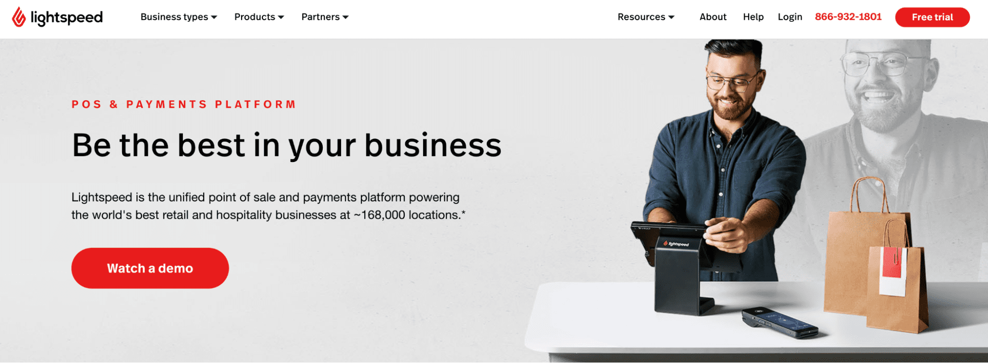 Een screenshot van de homepage van Lightspeed Retail.  
