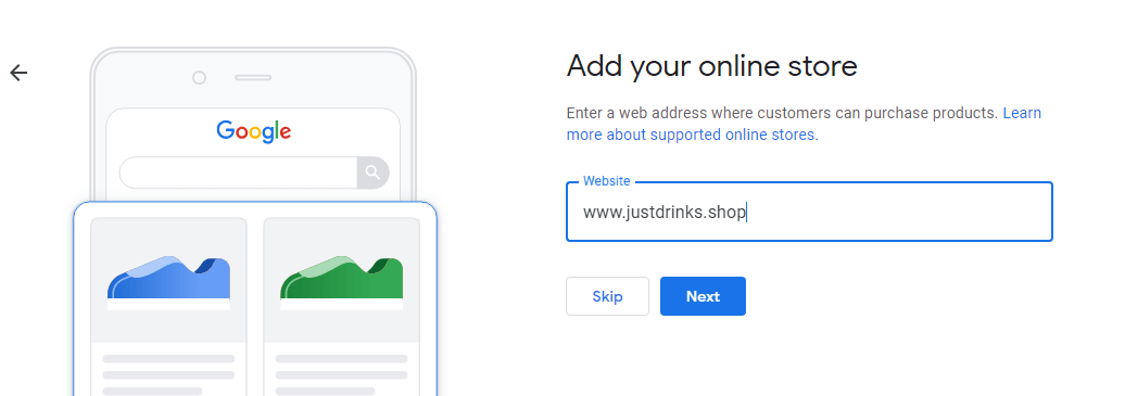 Voeg een link naar je online winkel toe of sla hem over. Bluehost biedt een gratis domein en website voor slechts $2,95 per maand. 