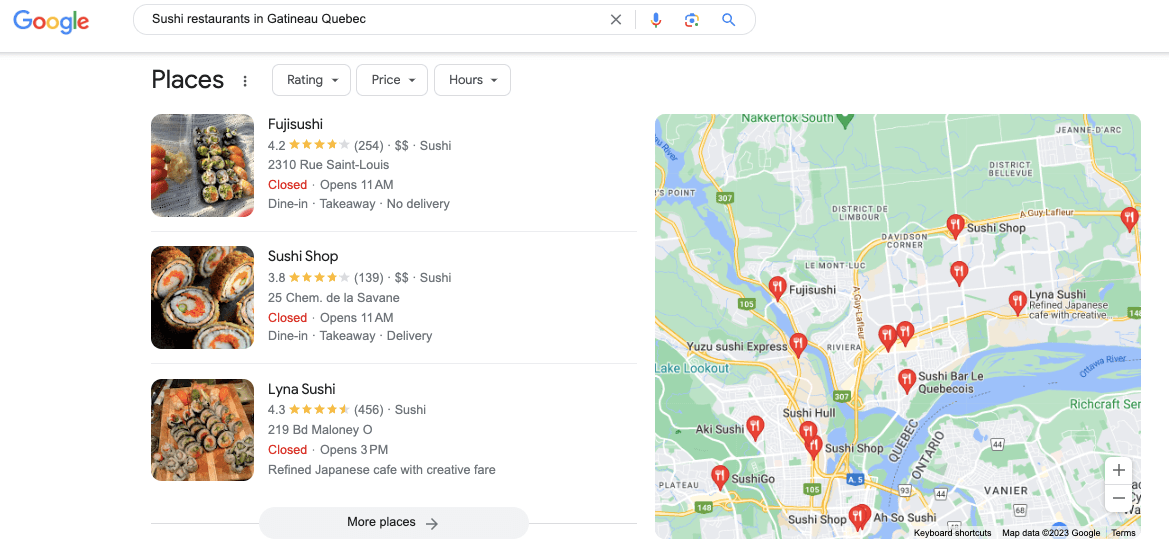 Google Business Profiles worden weergegeven in de zoekresultaten van Google voor een relevant zoekwoord.