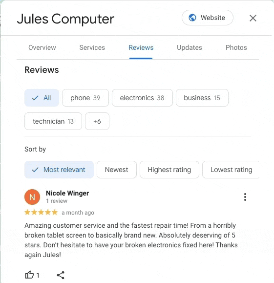 Het hebben van een Google bedrijfsprofiel komt je merk ten goede doordat je kunt reageren op beoordelingen, deze kunt rapporteren en delen.