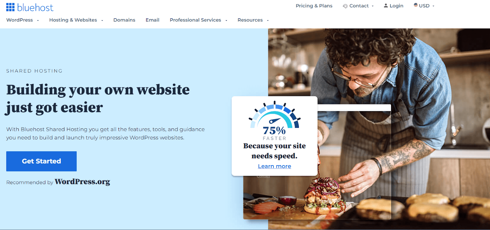 Bluehost biedt verschillende shared hostingpakketten.