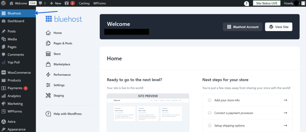 Bluehost-dashboard