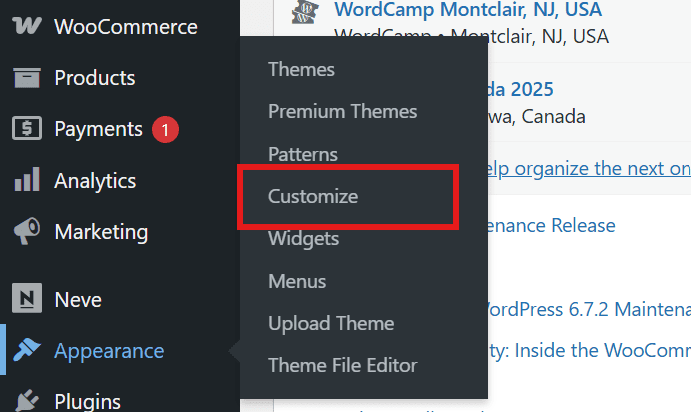 WordPress dashboard