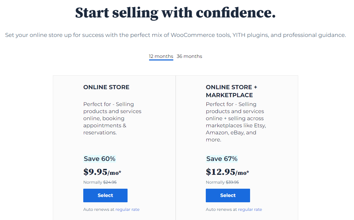 WooCommerce hosting prijzen van Bluehost.