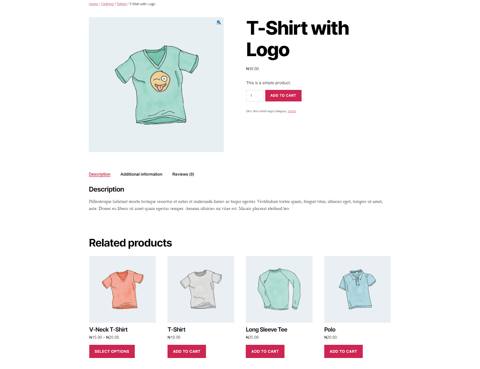 Een voorbeeld van een e-commerce productpagina.