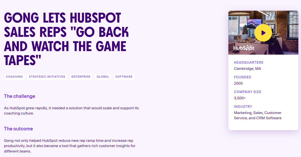 Gong hielp HubSpot bij het verzamelen van rijke klantinzichten voor verschillende teams.