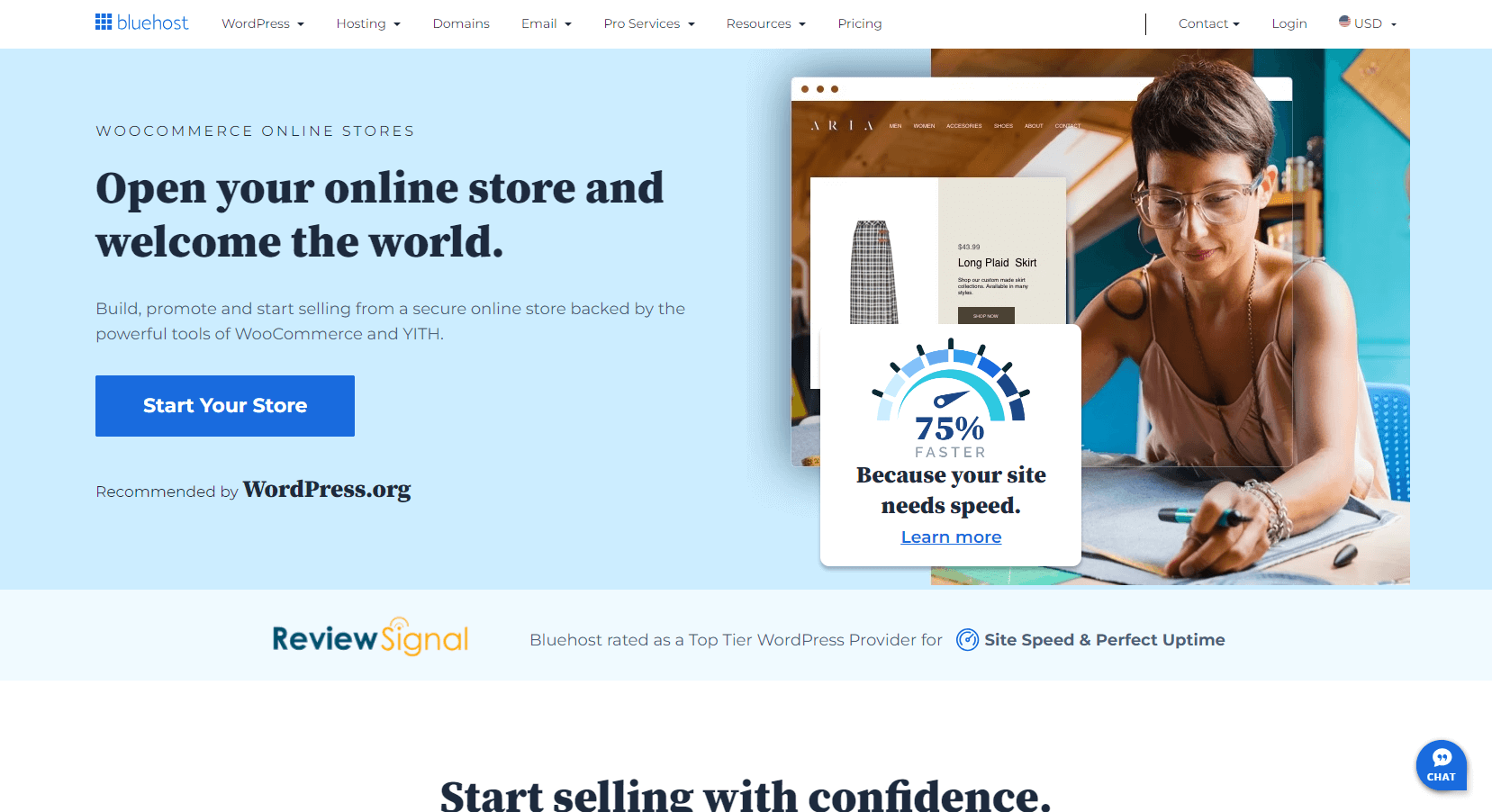 De winkel van Bluehost.