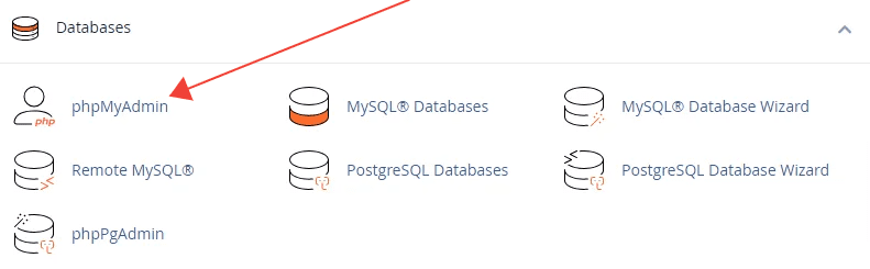 Ga naar phpMyAdmin onder de sectie Databases.