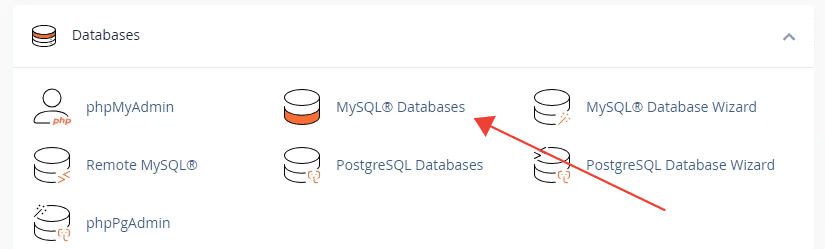 Navigeer naar MySQL Databases.