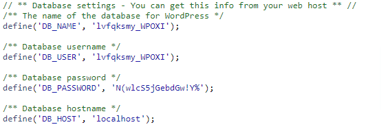 De databasegegevens van WordPress staan in het bestand wp-config.php.
