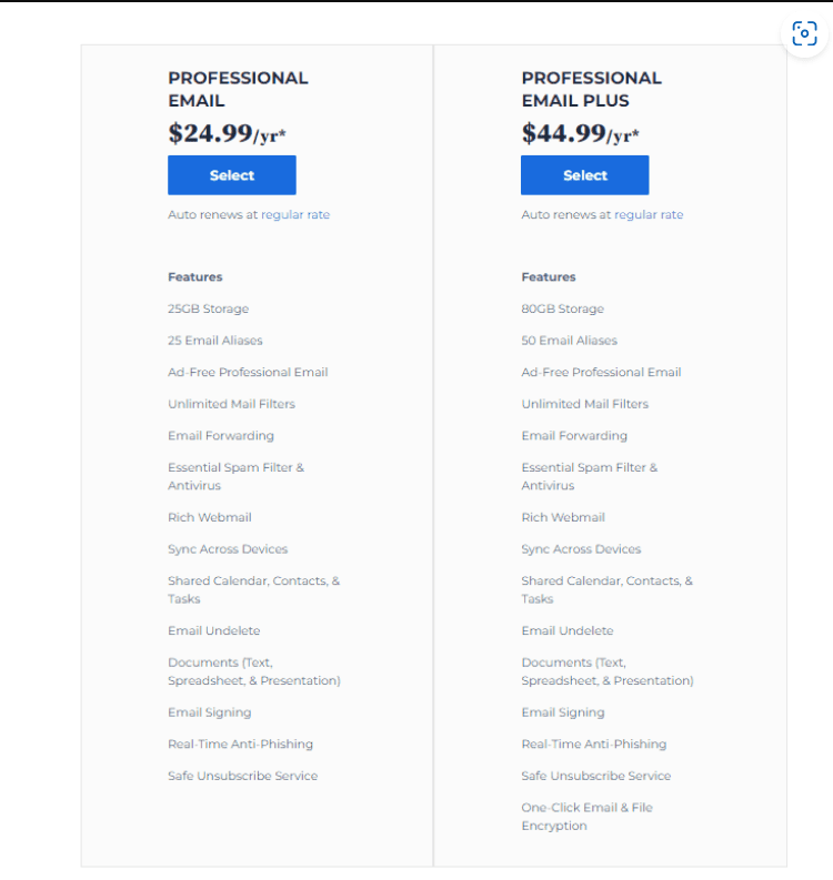 Bluehost Professionele E-mail Plannen