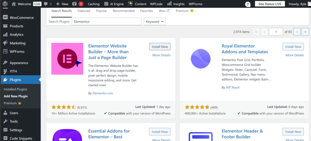 Elementor via het WordPress dashboard