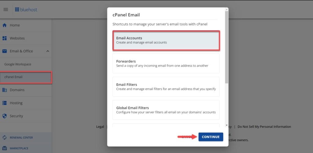 Toegang tot het paneel voor e-mailbeheer
