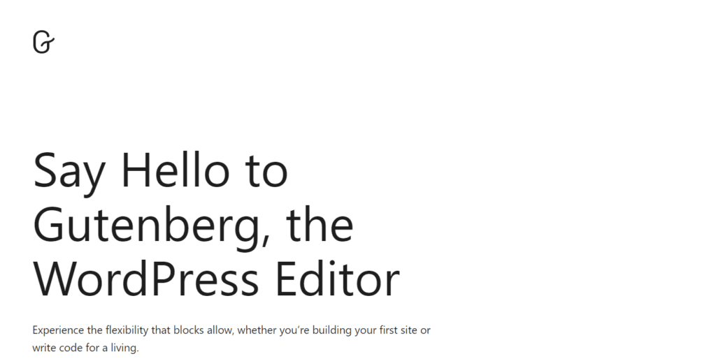 Welkomstscherm van Gutenberg-editor  