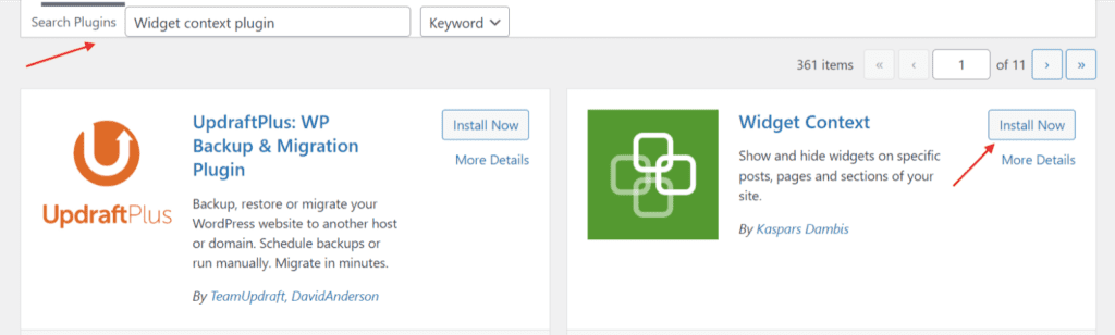 Installeer Widget Context Plugin