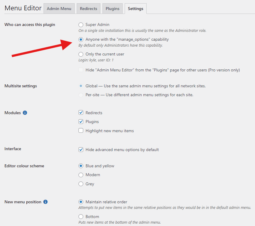 Instellingen menu-editor