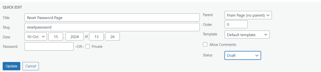Pagina wachtwoord opnieuw instellen