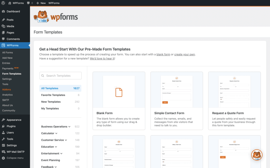 WPForms dashboard