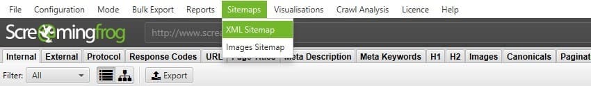 XML sitemap exporteren