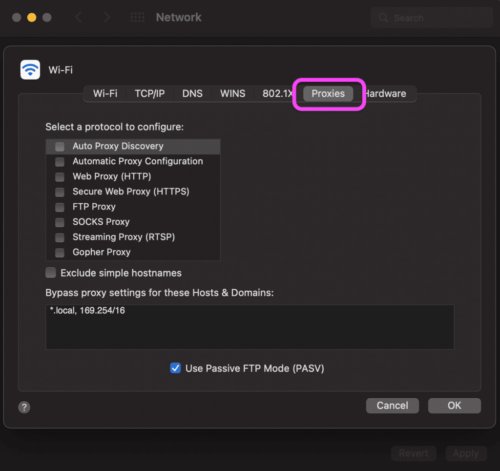 Proxy's op de Mac