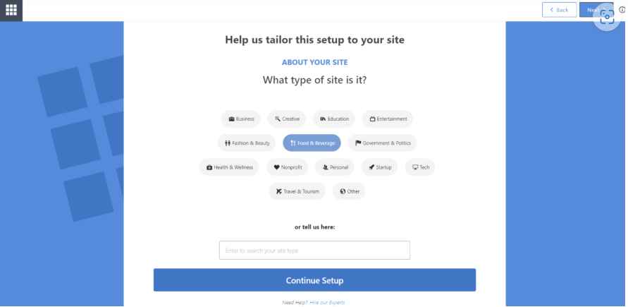 Selecteer type website