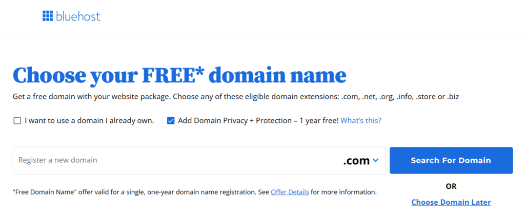 Domein kopen bij Bluehost