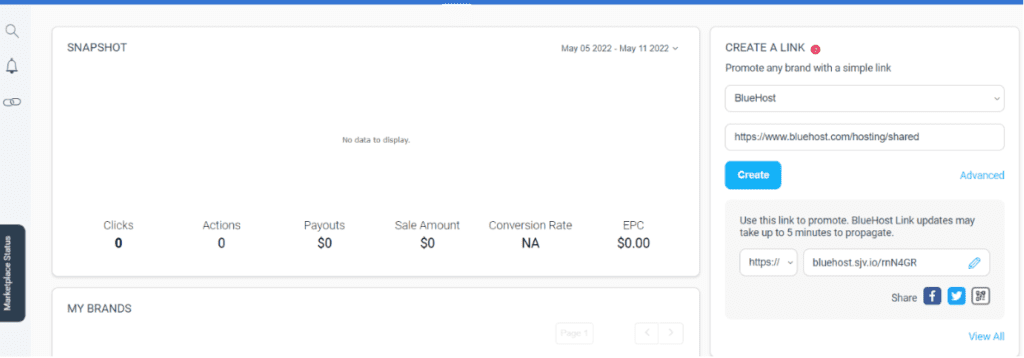 Bluehost Affiliate Dashboard  