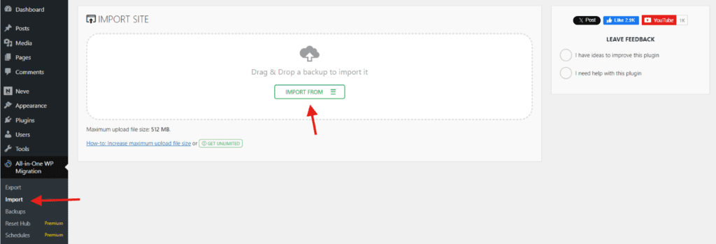 Importeer uw website  
