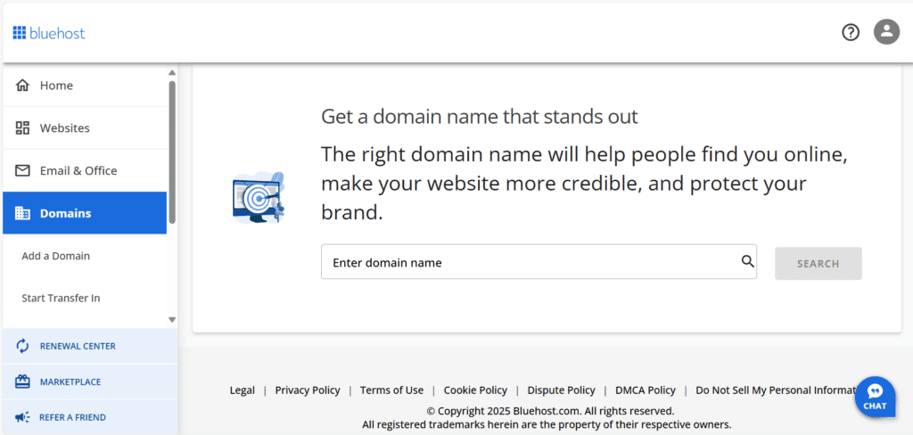 Bluehost-domeinpaneel
