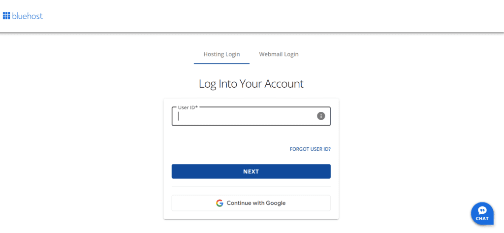 Bluehost Inlogscherm