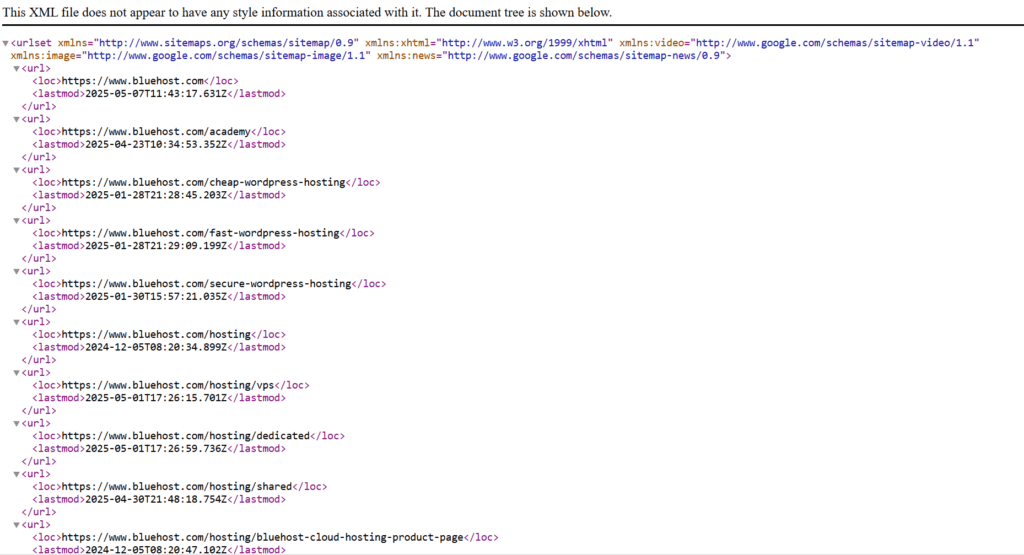 Bluehost sitemap