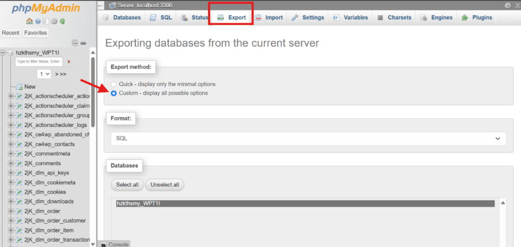 Aangepaste export