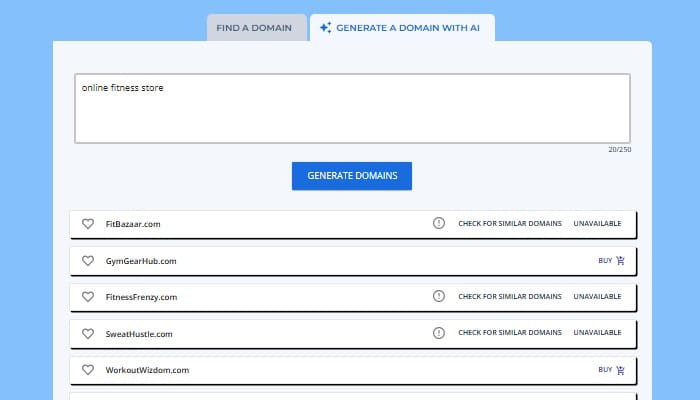 website naam generator scherm