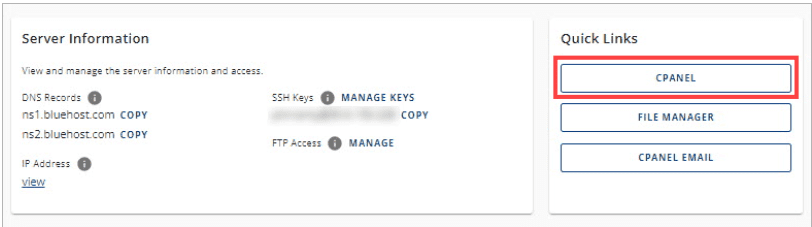klik op cPanel