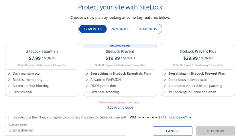 Afbeelding van de SiteLock website