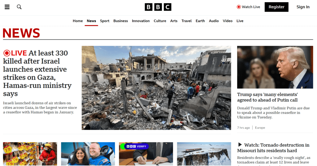 BBC Nieuws Mega Menu.