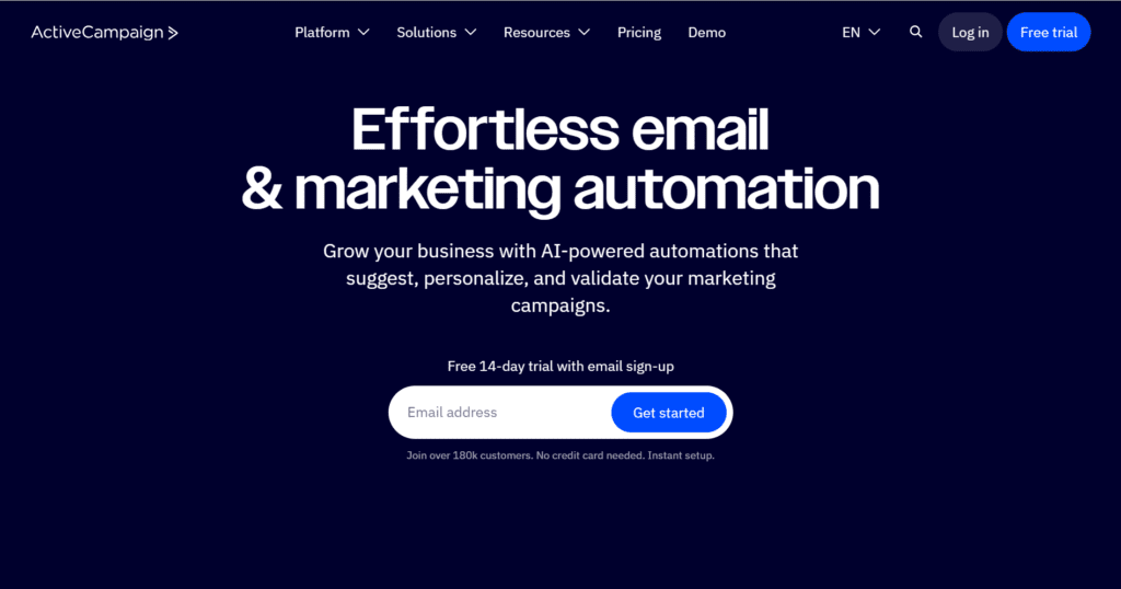 ActiveCampaign homepage