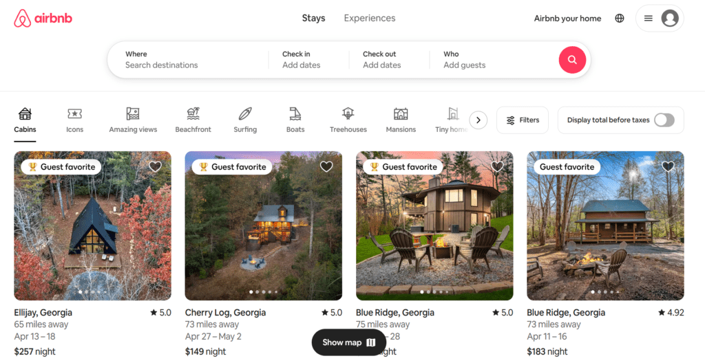 AirBNB Mega Menu