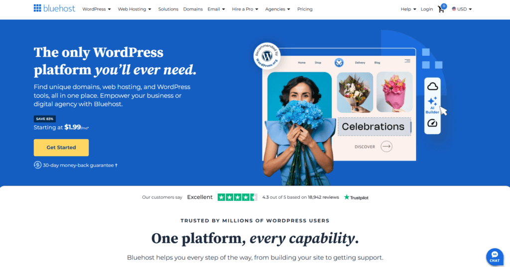 Bluehost-menupagina