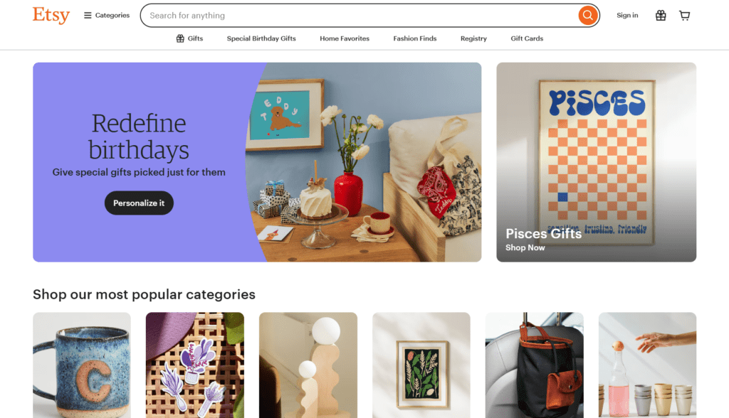 Etsy Mega Menu