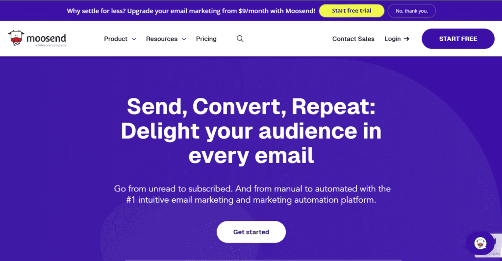 Moosend homepage