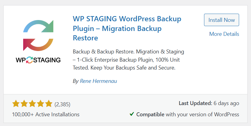 WP staging plugin