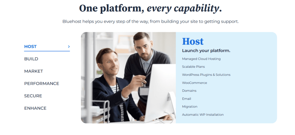 Banner van de Bluehost-website  