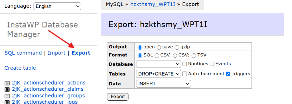 Klik op Exporteren om de inhoud te bekijken