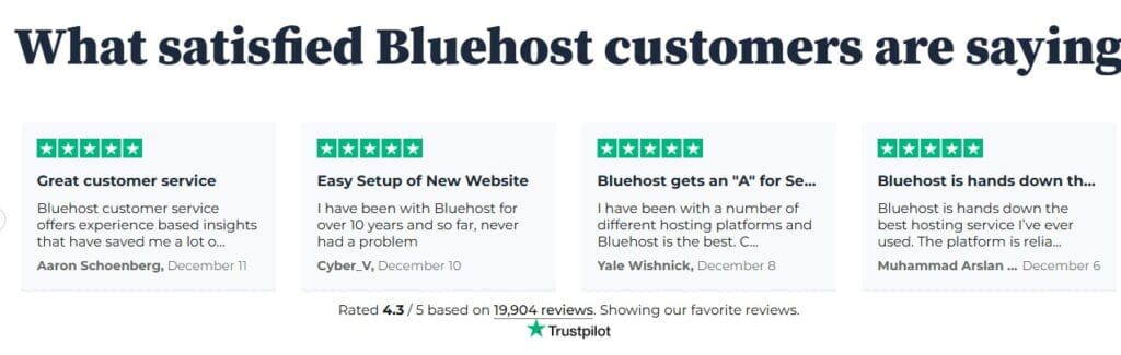 Bluehost Customers Testimonials